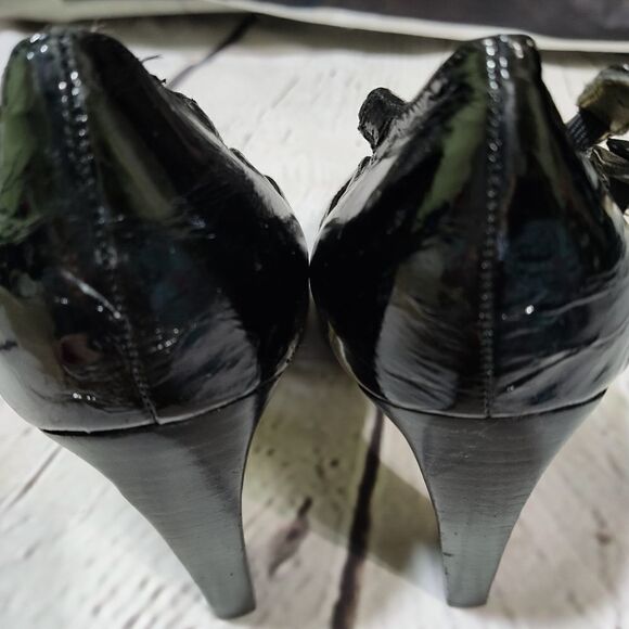 HALE BOB - Black Patent Stacked Block High Heel 4.5" Shoes 8.5 - Picture 4 of 9